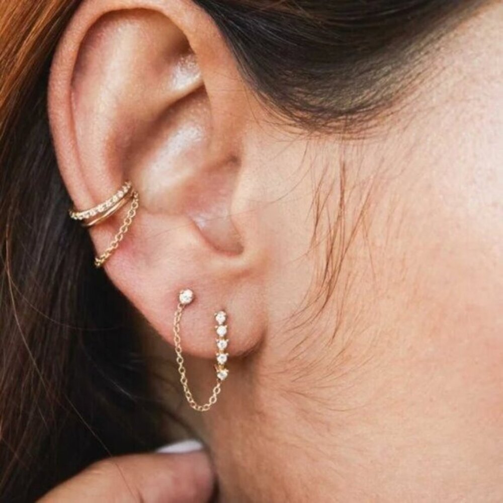 Gold Ear Cuff Pave "diamonds" 14K gold Vermeil Ear Cuff NO PIERCING required - Picture 6 of 8